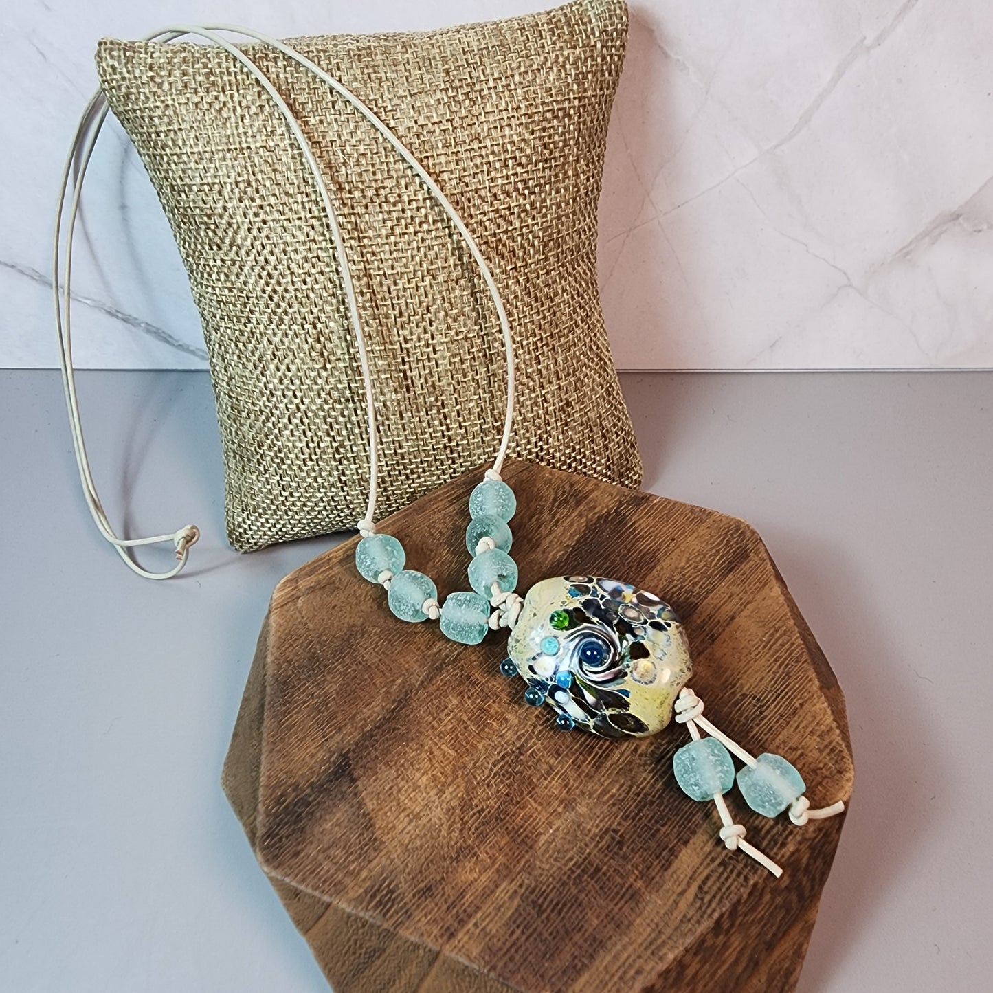 Organic Swirl Lampwork Pendant With Glass Necklace