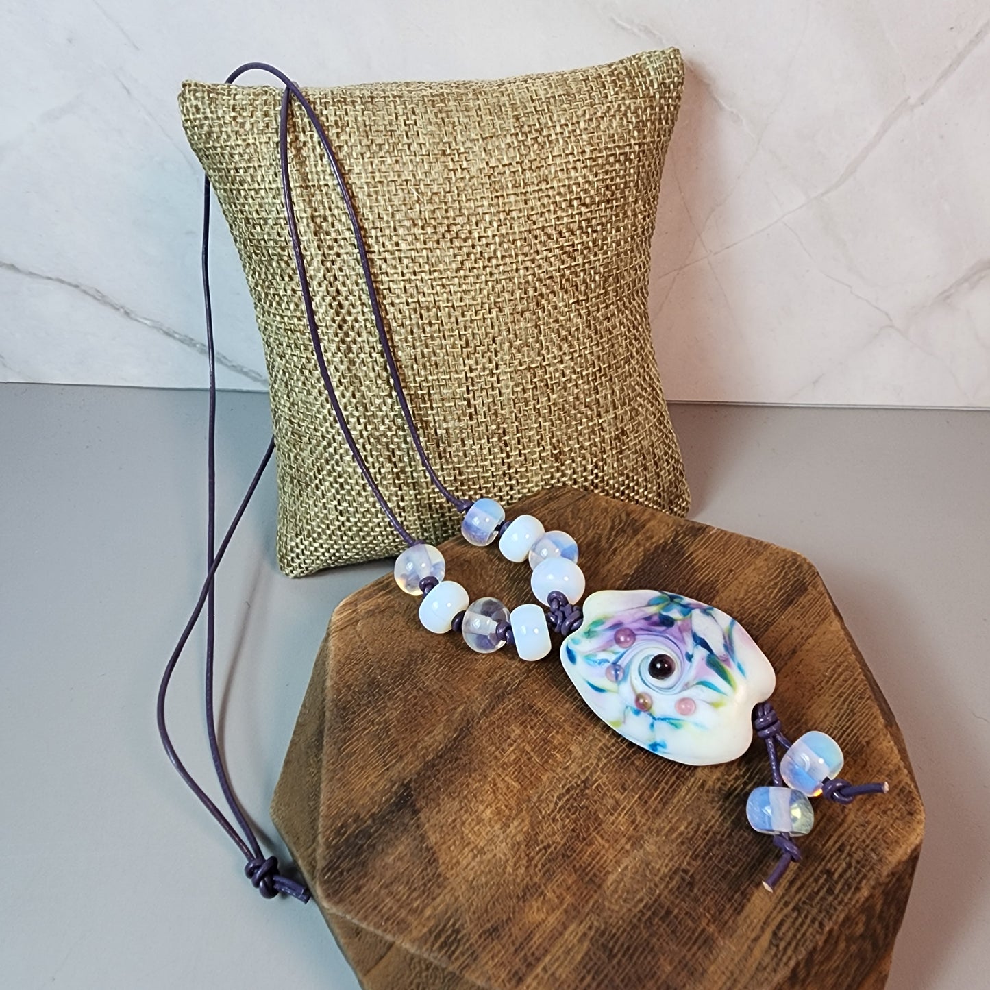 Purple Garden Lampwork And Opalite Necklace