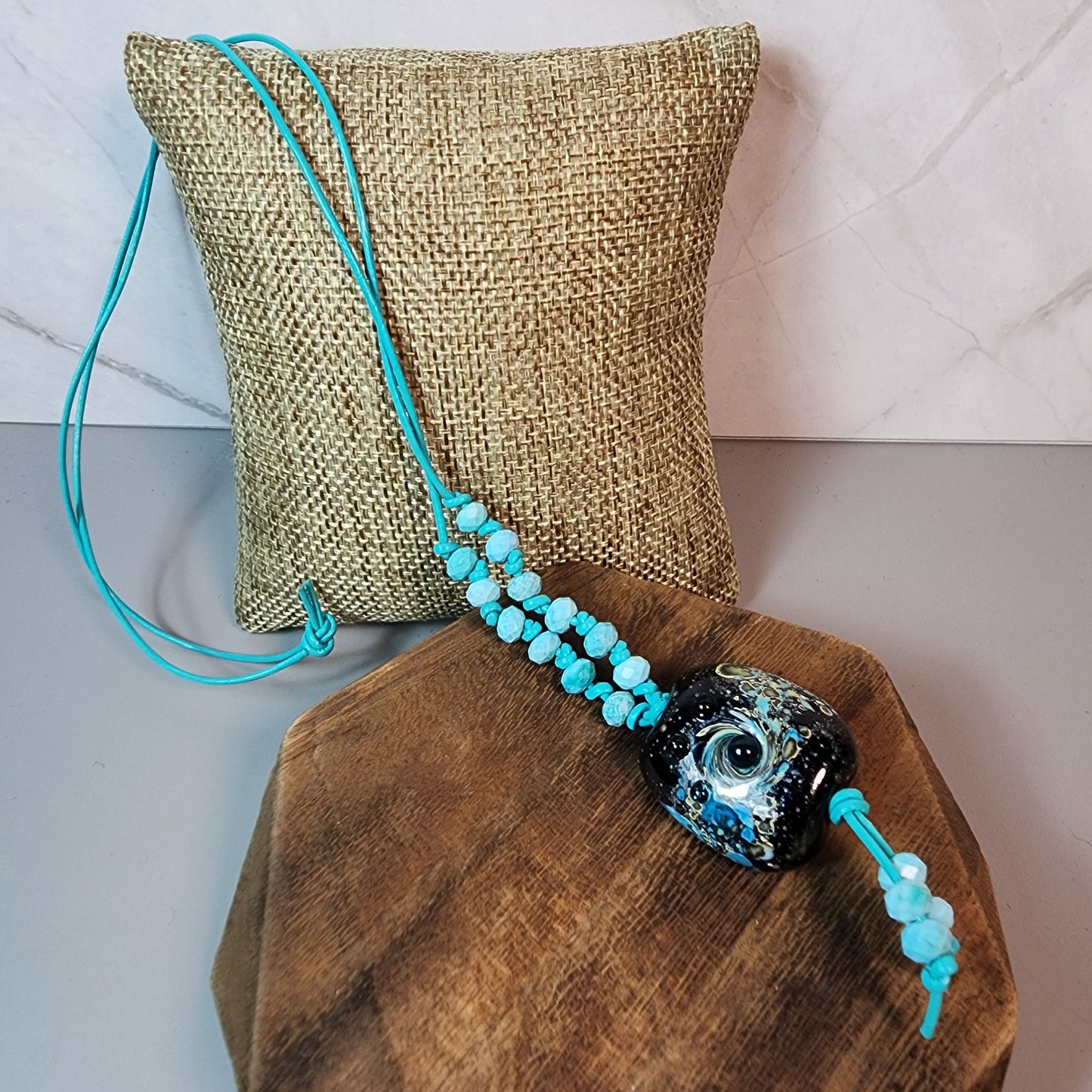 Turquoise Swirl Lampwork and Magnesite Necklace