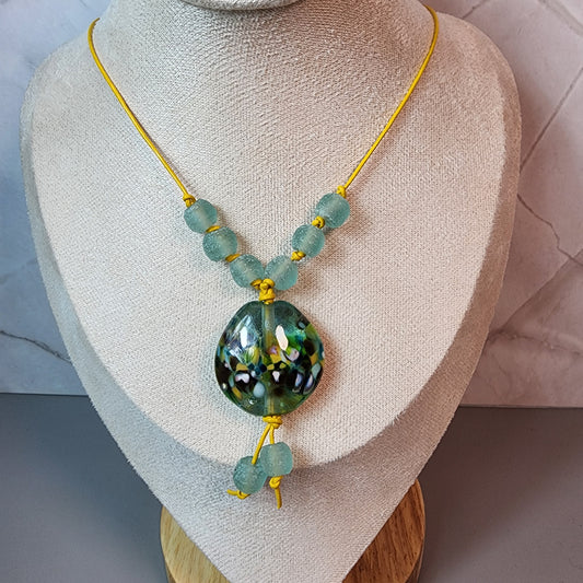 Antique Aqua Lampwork and Glass Necklace
