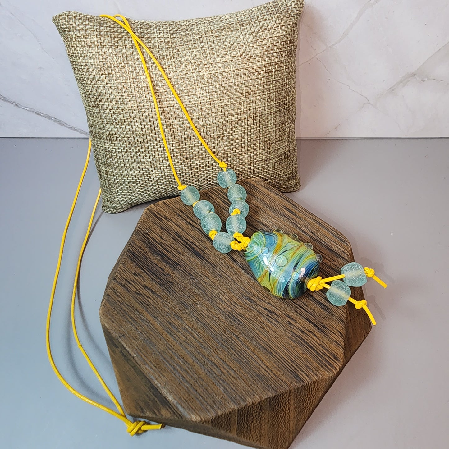 Golden Swirl Lampwork And Glass Necklace