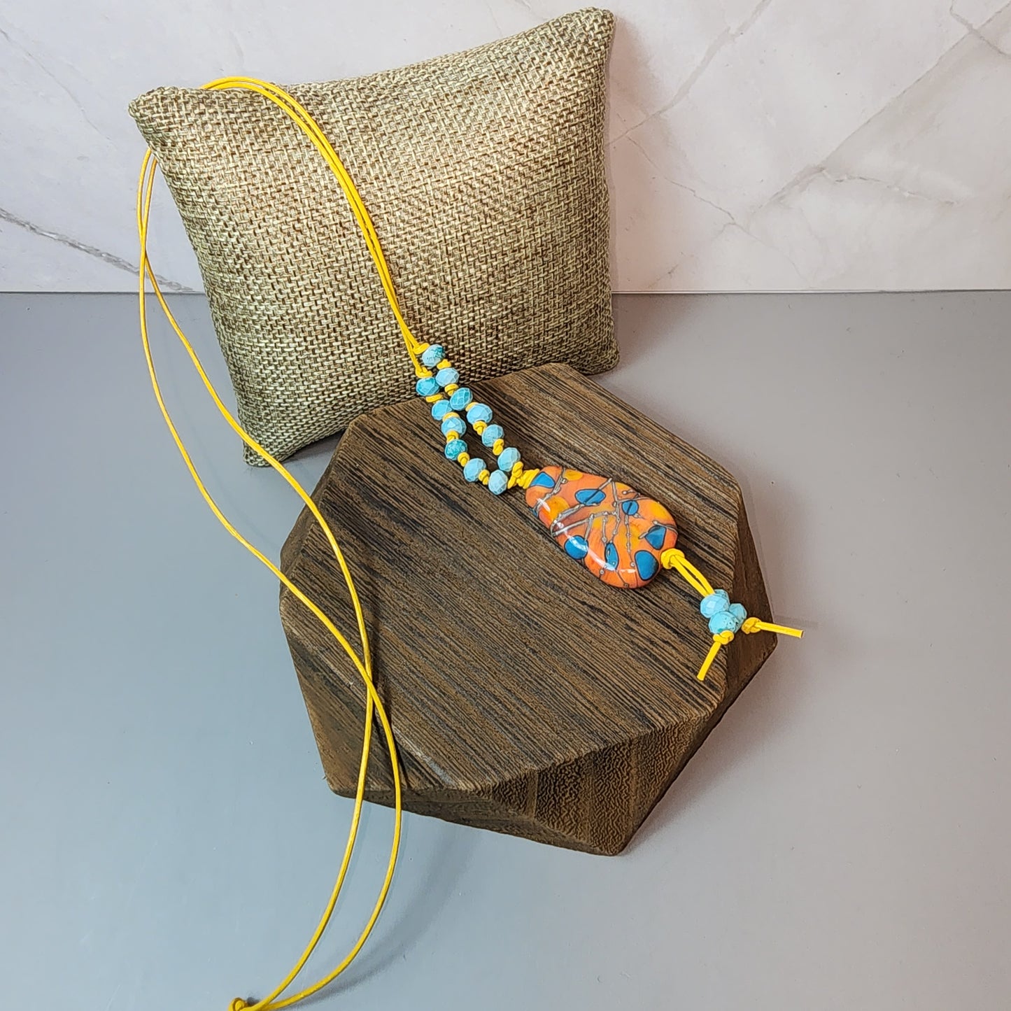 Abstract Orange Lampwork and Magnesite Necklace