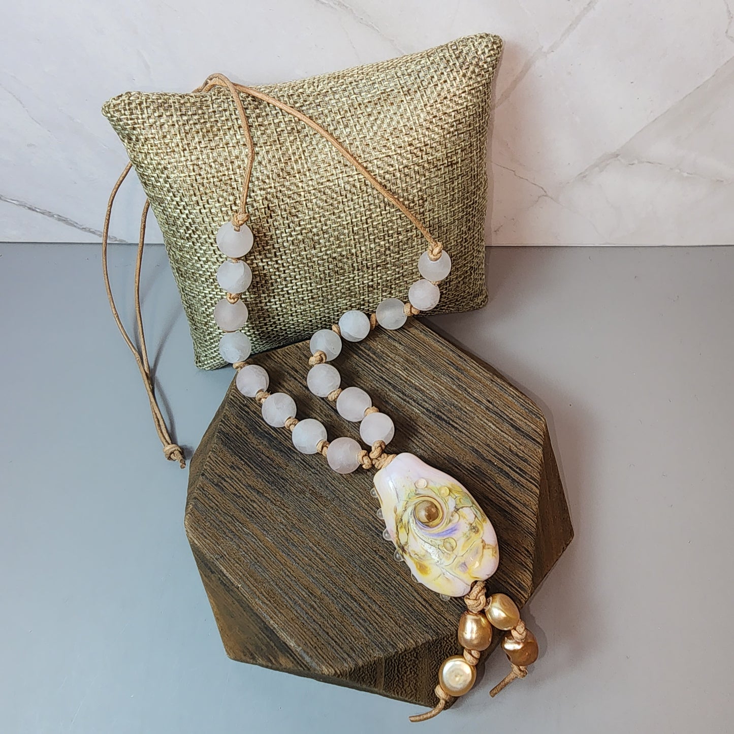 Floral Garden Lampwork Pendant And Rose Quartz Necklace