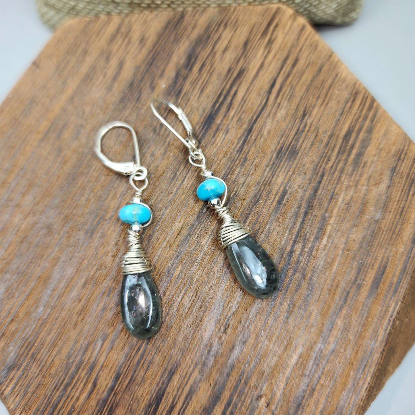 Turquoise and Labradorite Sterling Silver Dangle Earrings