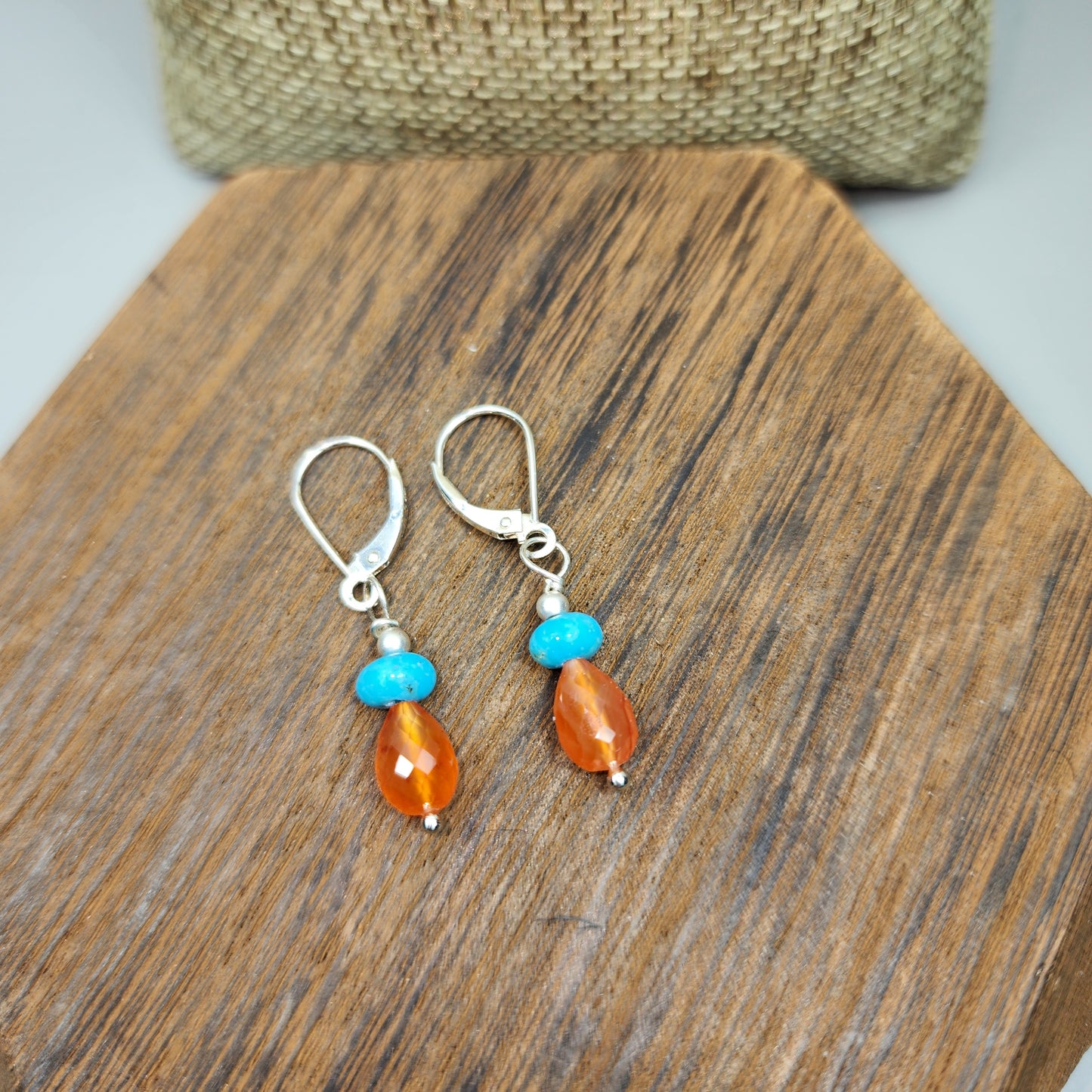 Turquoise and Carnelian And Sterling Silver Drop Earrings