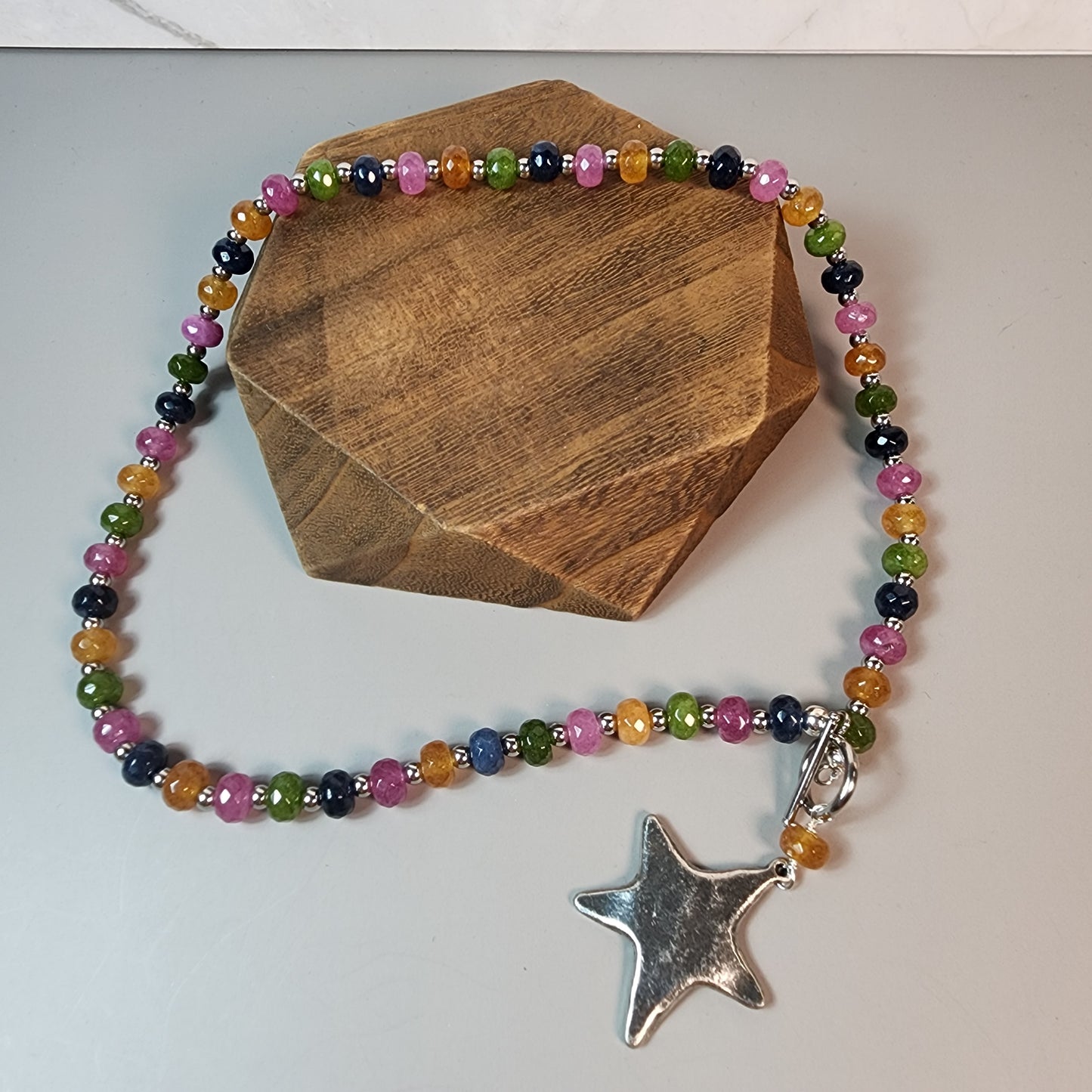 Multi Color Jade Necklace With Star Pendant