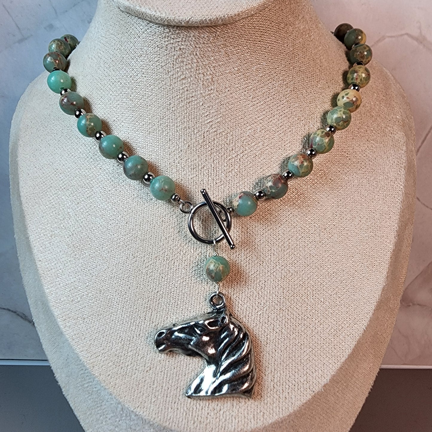 Impression Jasper Necklace With Horse Pendant
