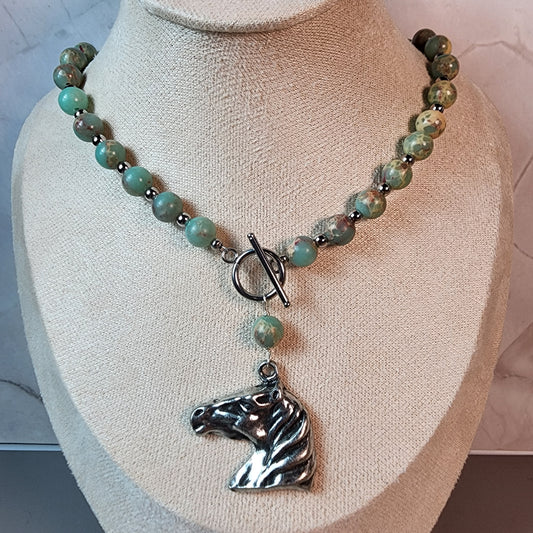 Impression Jasper Necklace With Horse Pendant