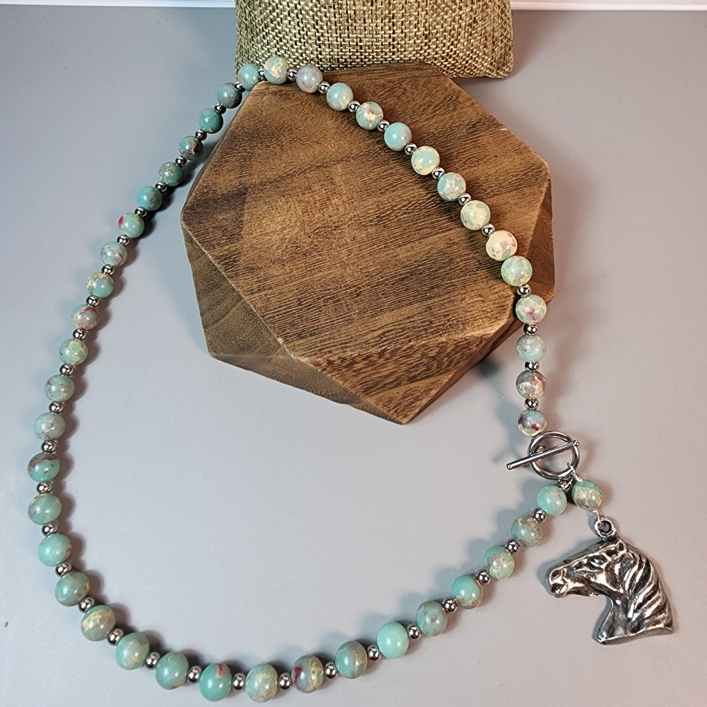 Impression Jasper Necklace With Horse Pendant