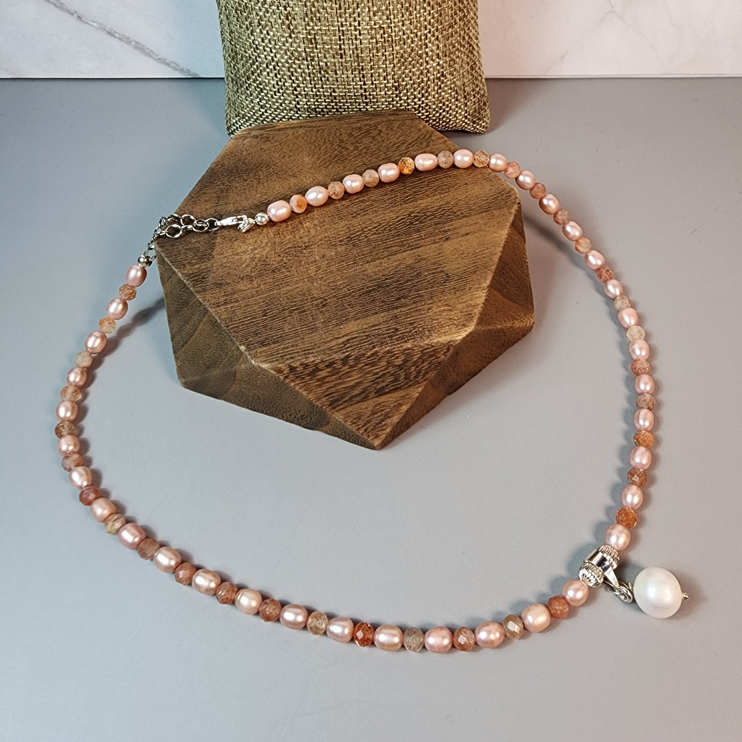 Sunstone And Freshwater Pearl Necklace