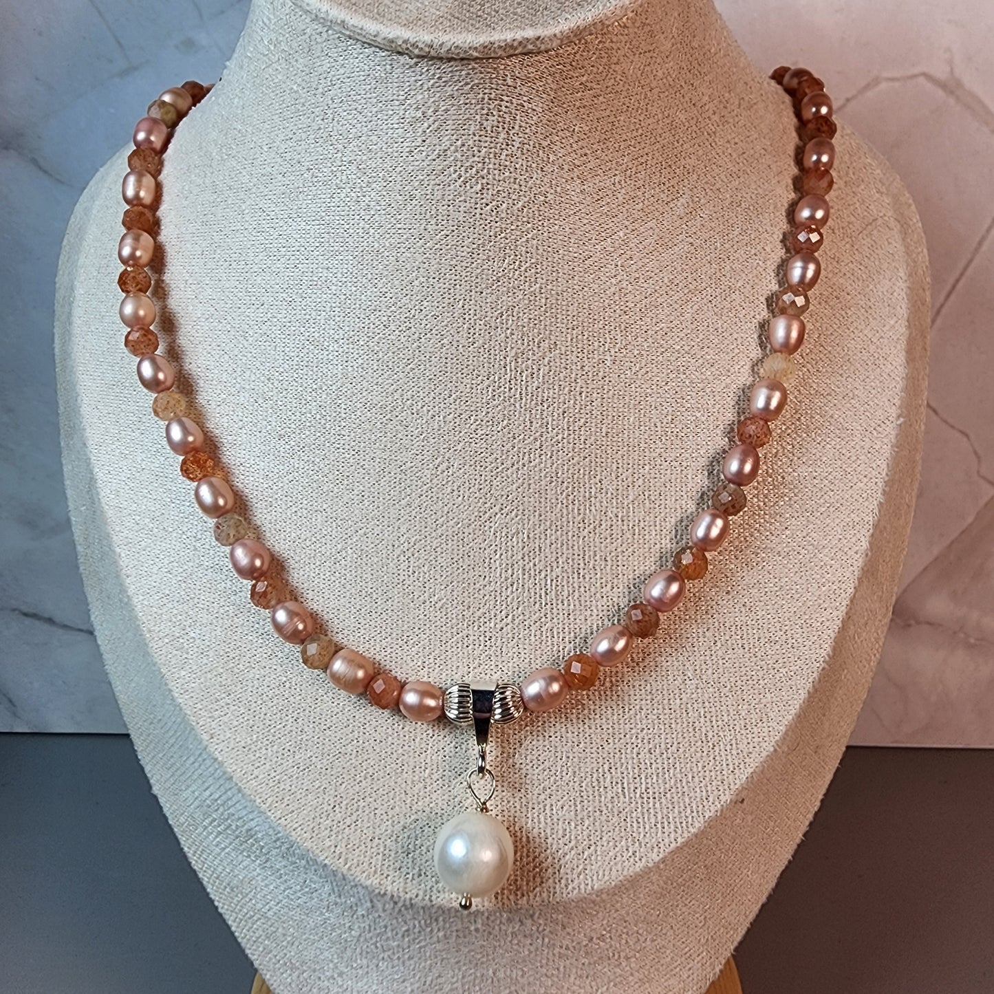 Sunstone And Freshwater Pearl Necklace