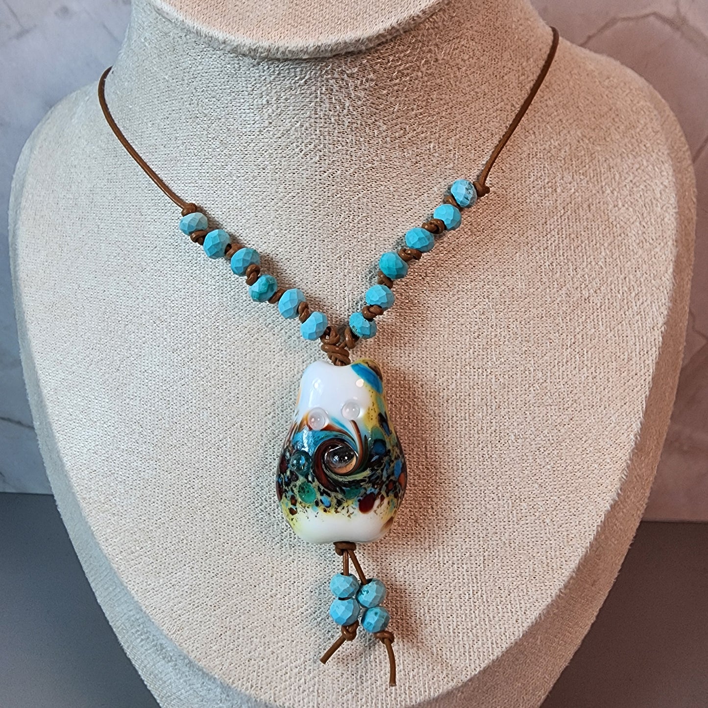 Antique Desert Lampwork Pendant With Magnesite Necklace