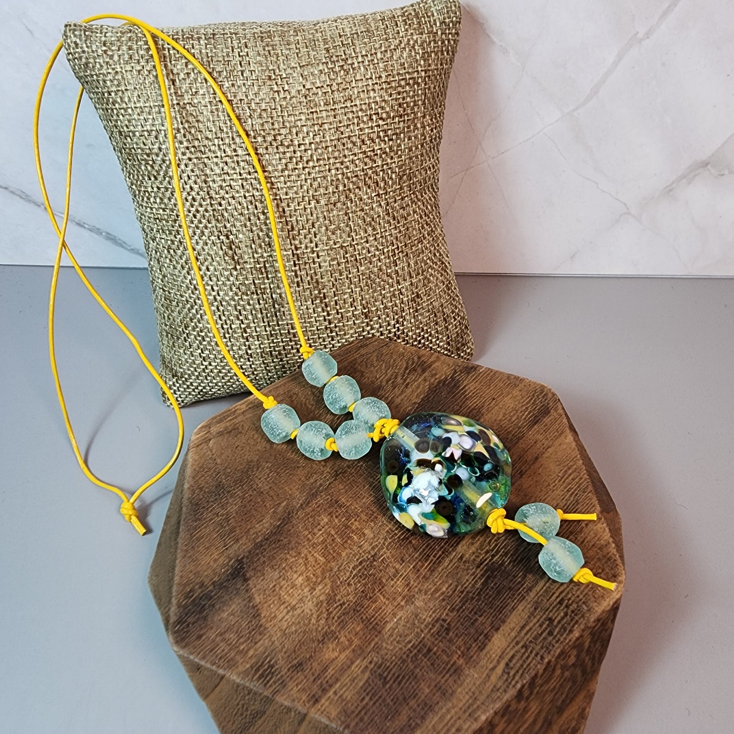 Antique Aqua Lampwork and Glass Necklace