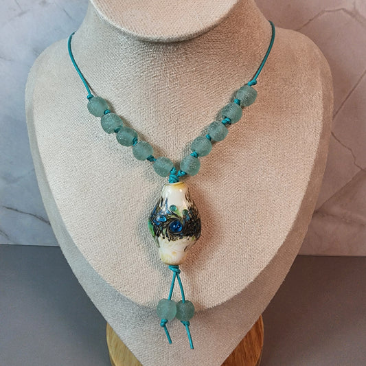Sea Swirl Lampwork Pendant With Glass Necklace