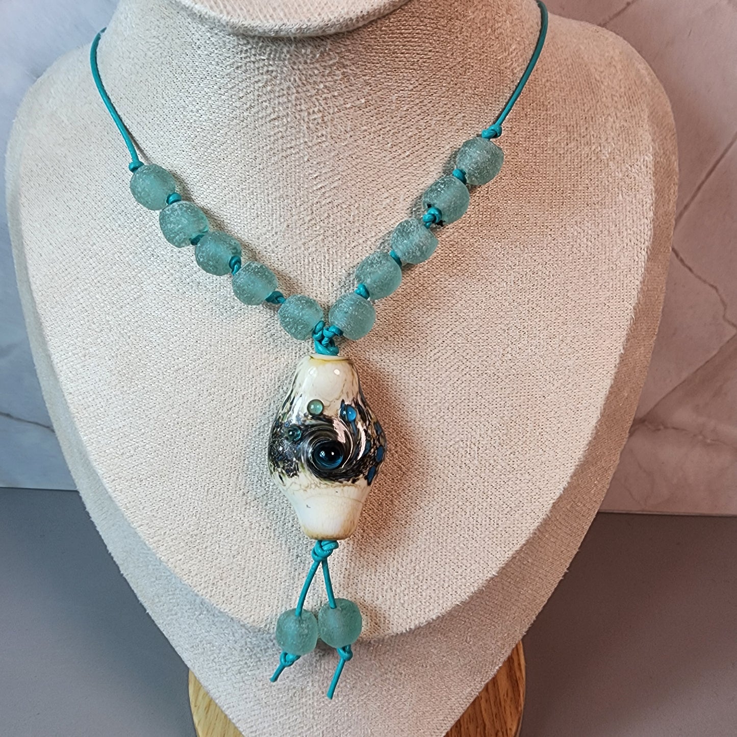 Sea Swirl Lampwork Pendant With Glass Necklace