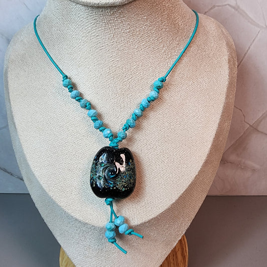 Turquoise Swirl Lampwork and Magnesite Necklace