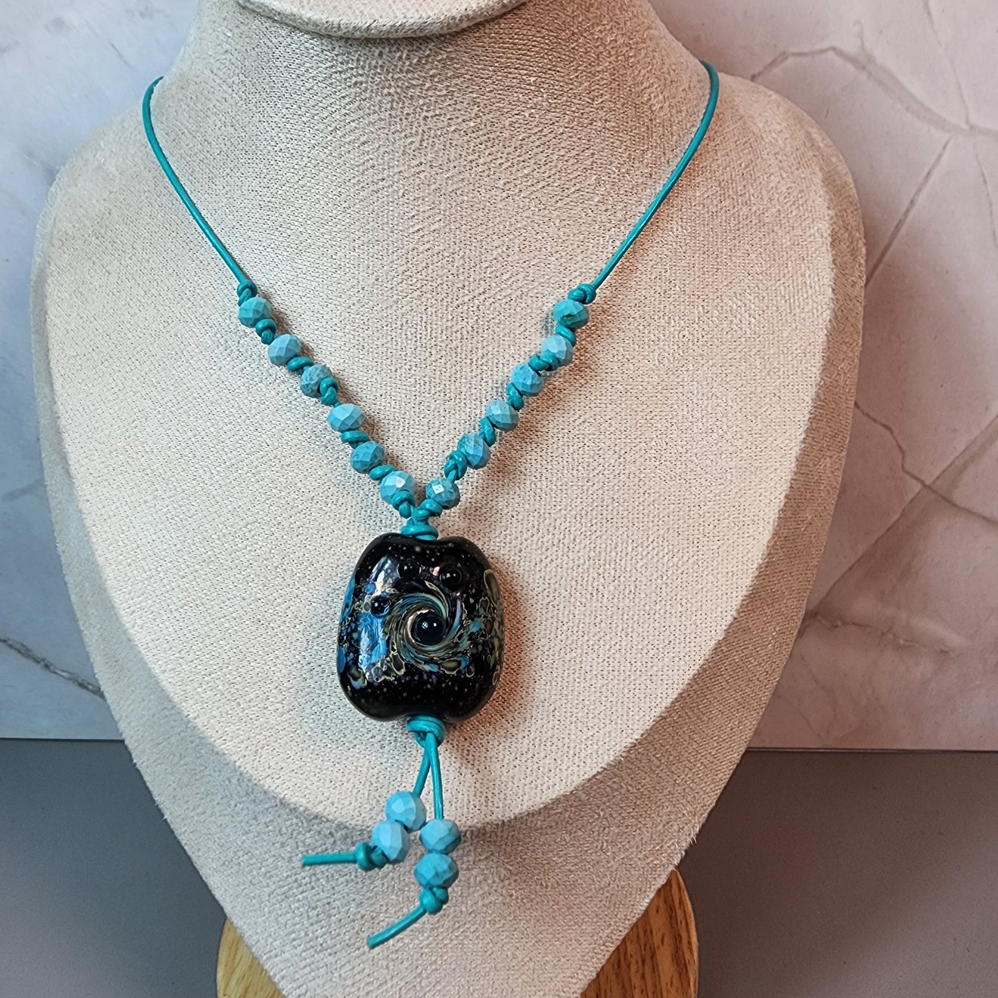 Turquoise Swirl Lampwork and Magnesite Necklace
