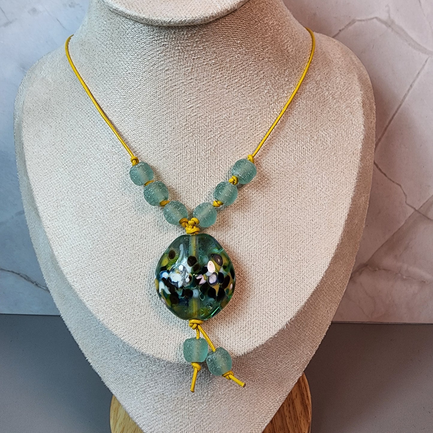 Antique Aqua Lampwork and Glass Necklace