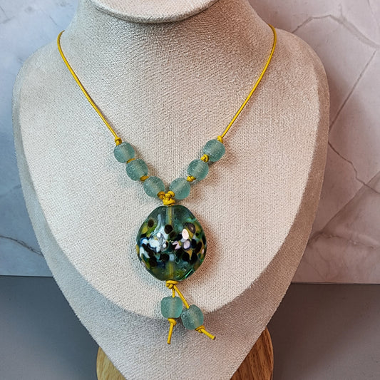 Antique Aqua Lampwork and Glass Necklace