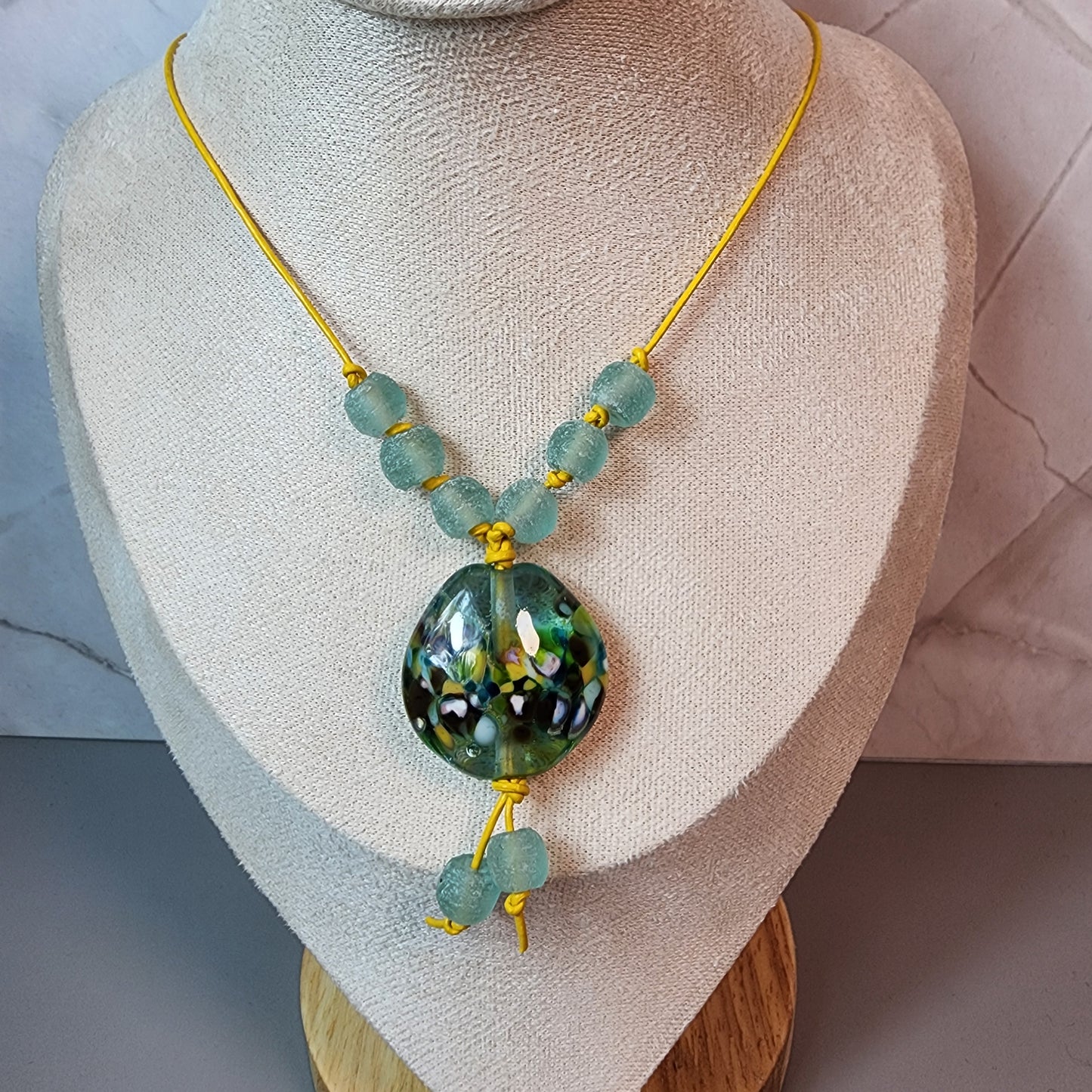 Antique Aqua Lampwork and Glass Necklace