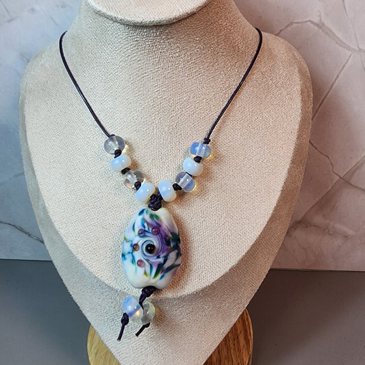 Purple Garden Lampwork And Opalite Necklace