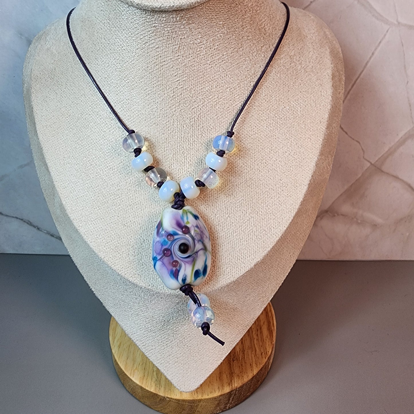 Purple Garden Lampwork And Opalite Necklace