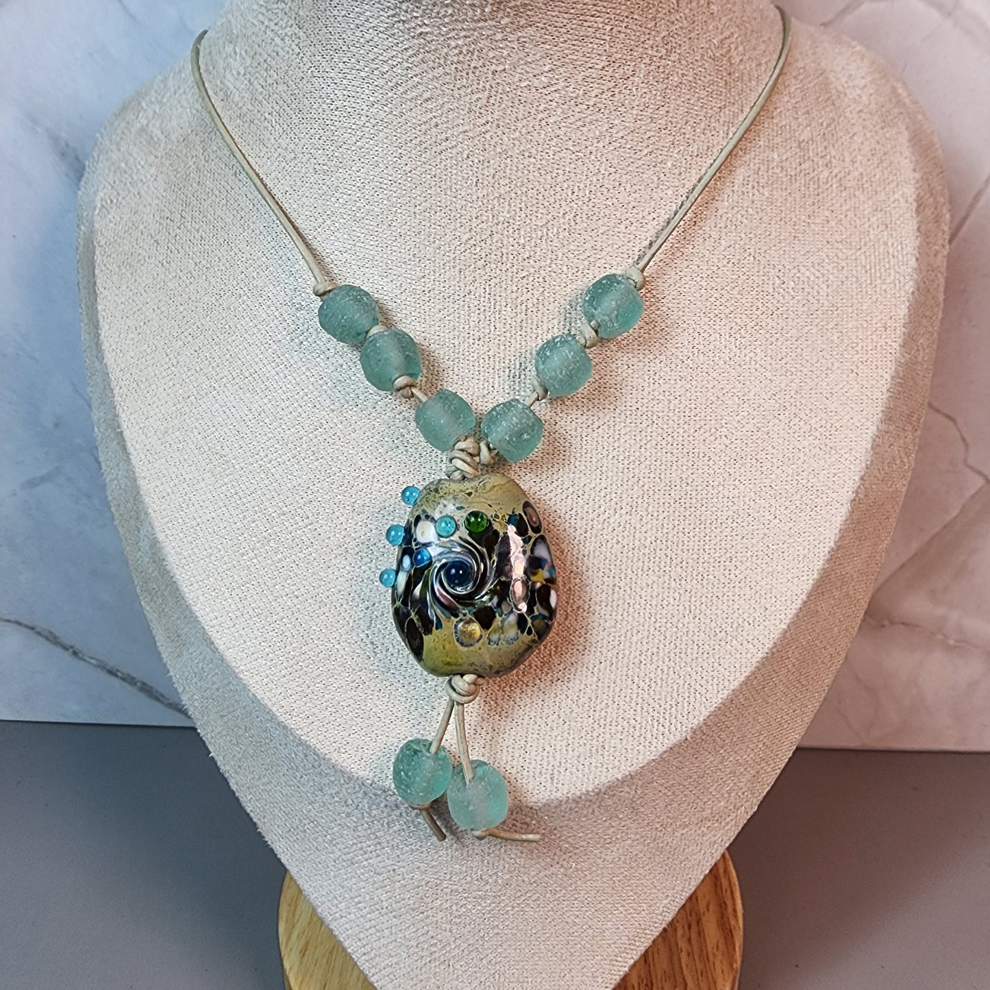 Organic Swirl Lampwork Pendant With Glass Necklace