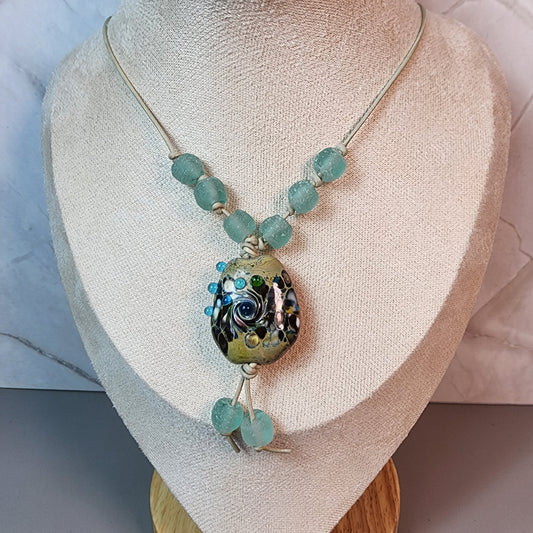 Organic Swirl Lampwork Pendant With Glass Necklace