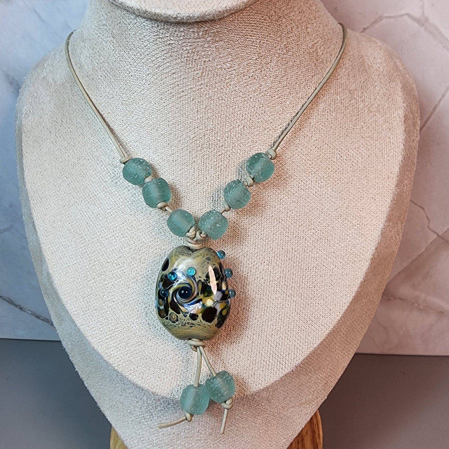 Organic Swirl Lampwork Pendant With Glass Necklace