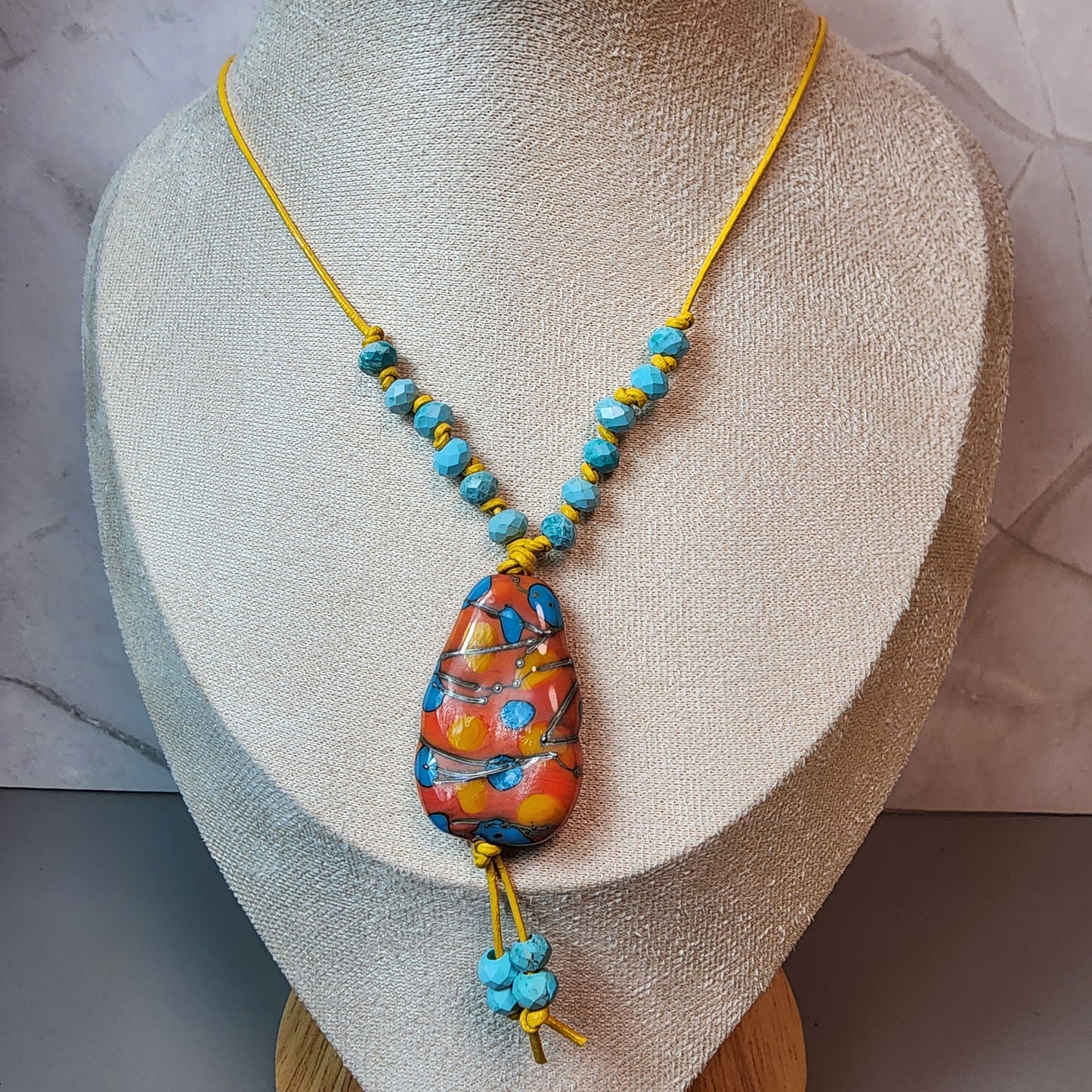Abstract Orange Lampwork and Magnesite Necklace