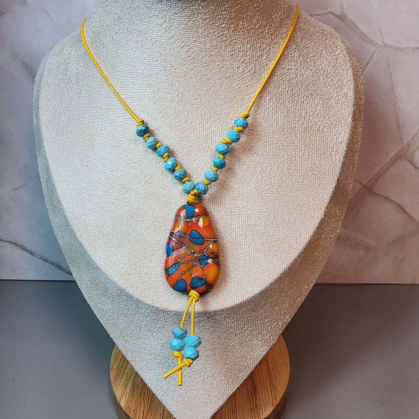 Abstract Orange Lampwork and Magnesite Necklace