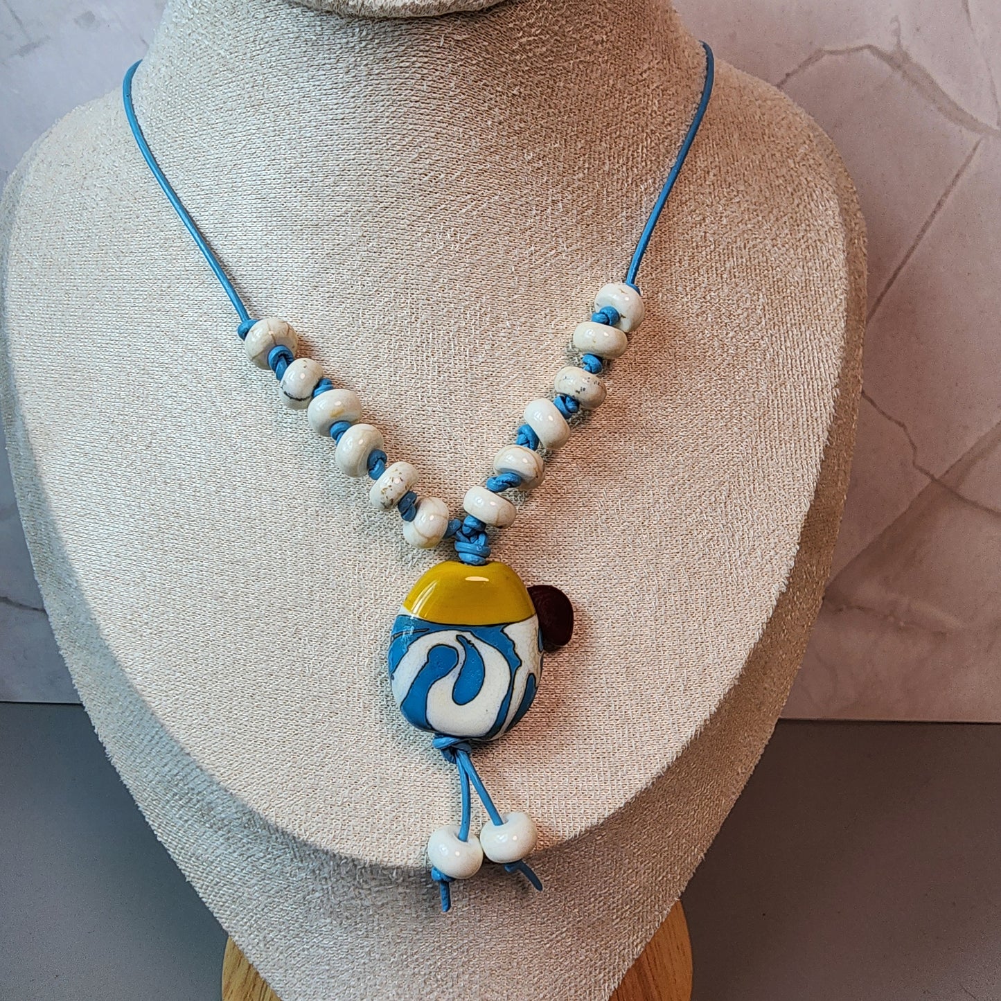 Turquoise Lampwork Bird Pendant and Magnesite Necklace