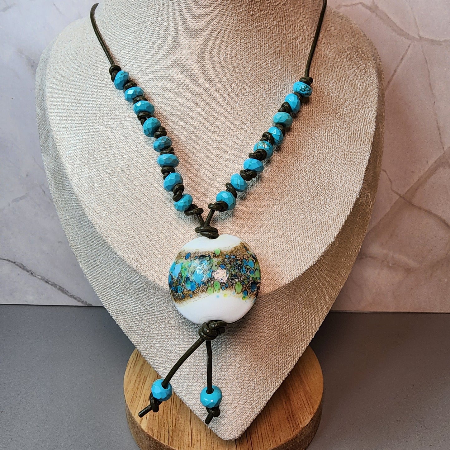 Turquoise Path Lampwork Pendant And Turquoise Magnesite Necklace