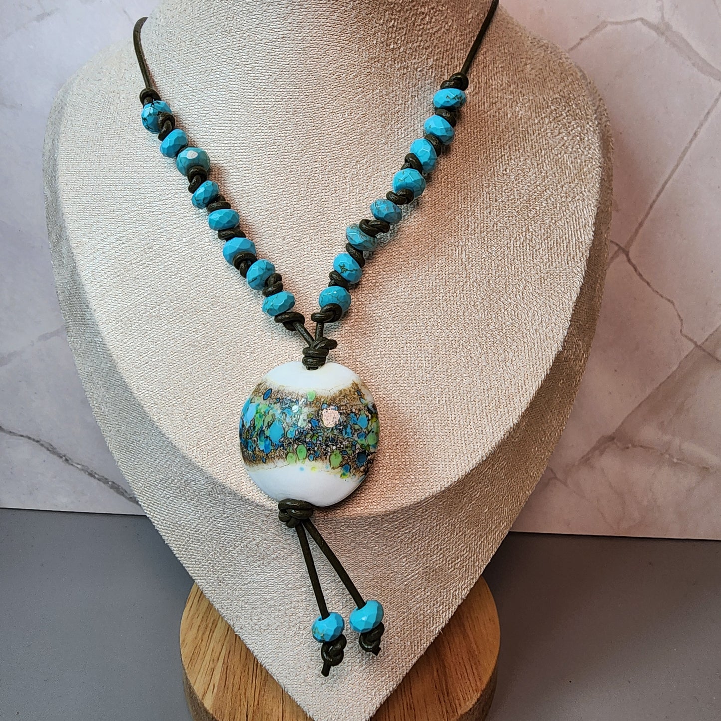 Turquoise Path Lampwork Pendant And Turquoise Magnesite Necklace