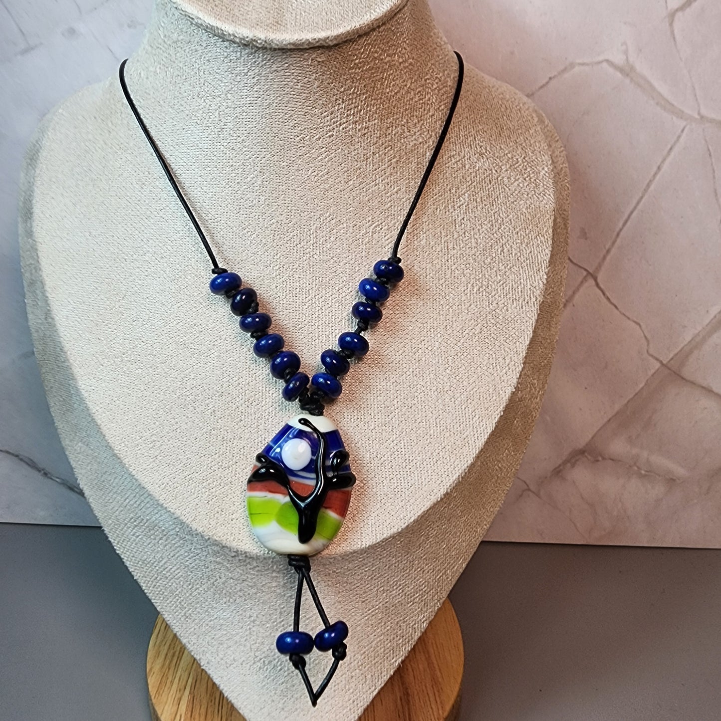 Tree Lampwork Pendant And Lapis Necklace