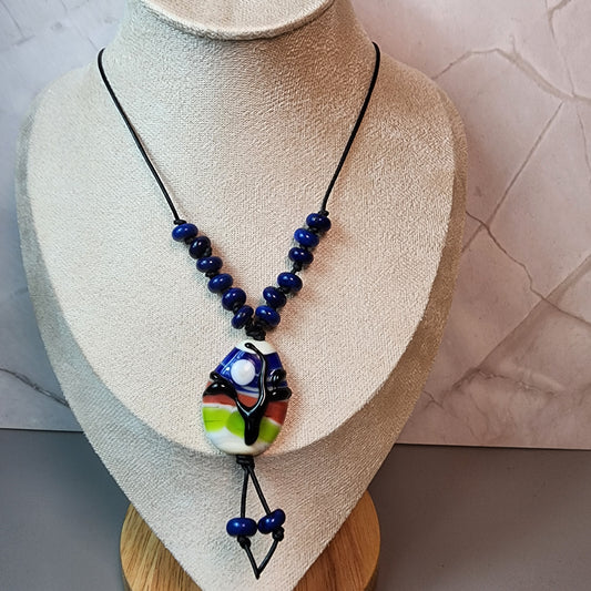 Tree Lampwork Pendant And Lapis Necklace