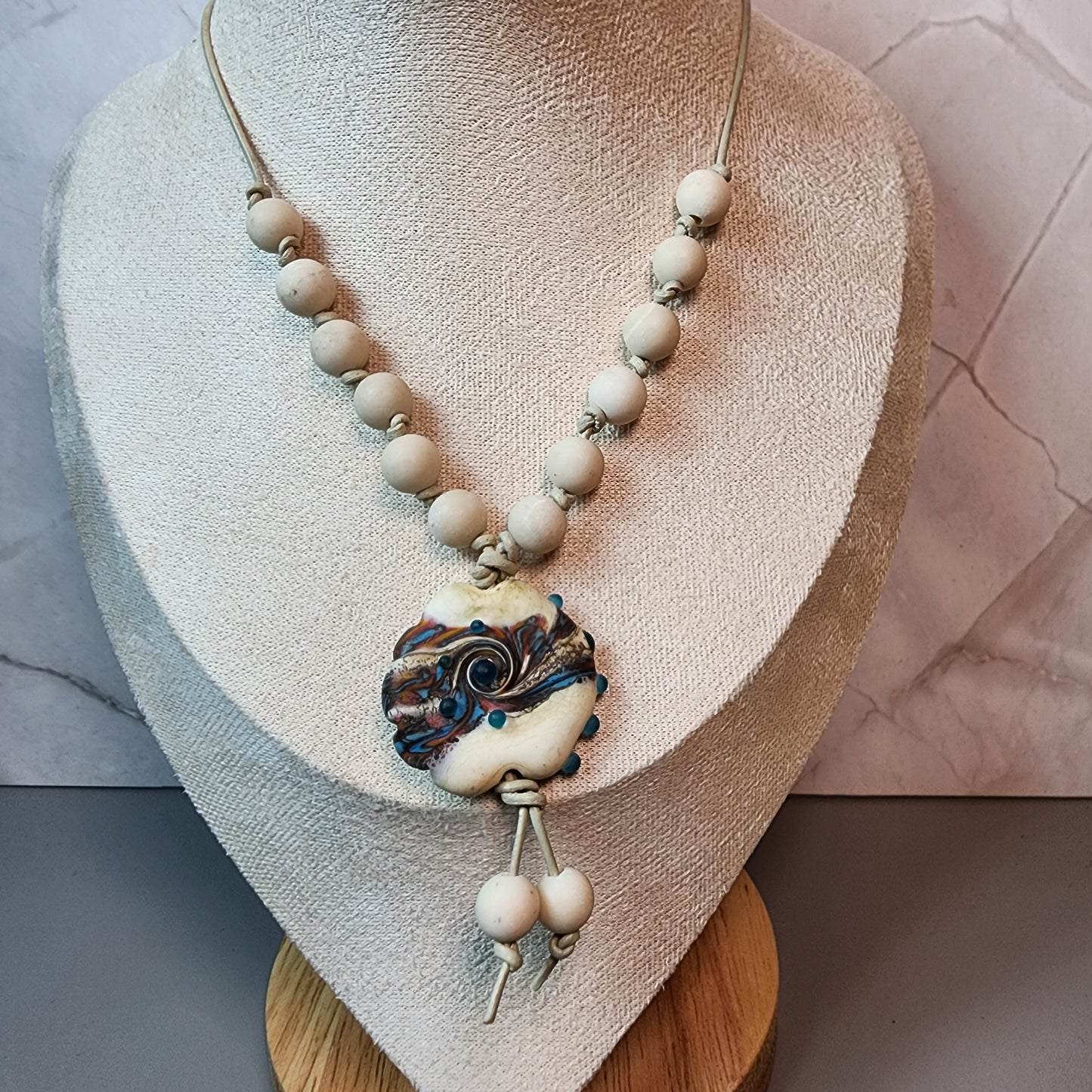 Hint of the Desert Lampwork Focal and Fossil Coral Necklace