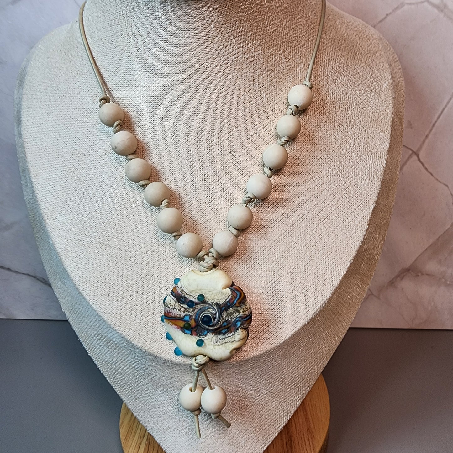 Hint of the Desert Lampwork Focal and Fossil Coral Necklace