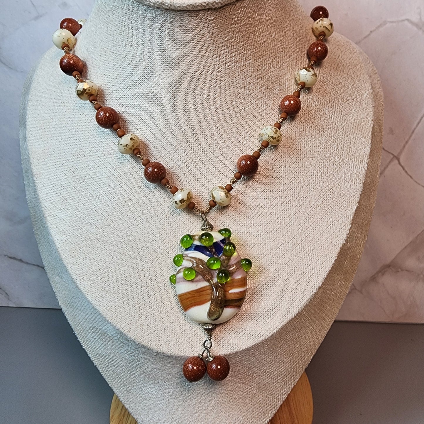 Goldstone Tree Lampwork Pendant and Czech Glass Necklace