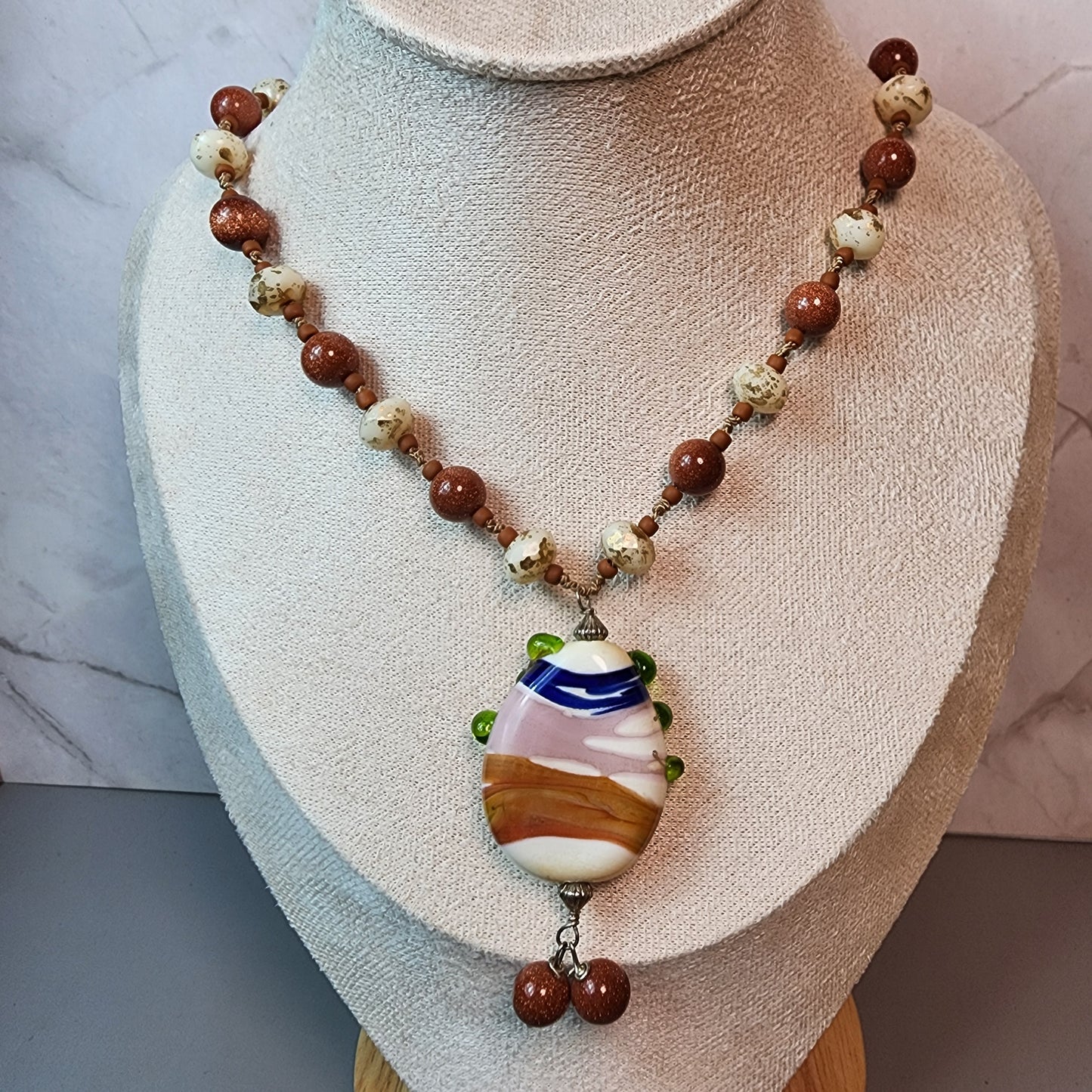 Goldstone Tree Lampwork Pendant and Czech Glass Necklace