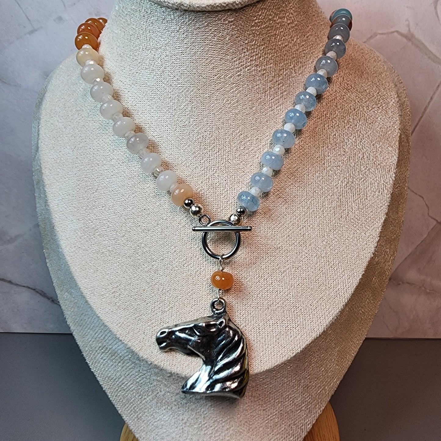 Multi Color Gemstone Necklace And Horse Pendant
