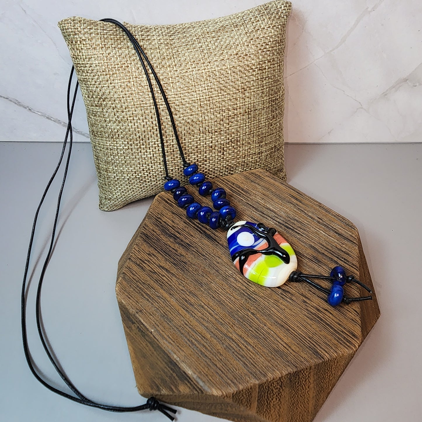 Tree Lampwork Pendant And Lapis Necklace