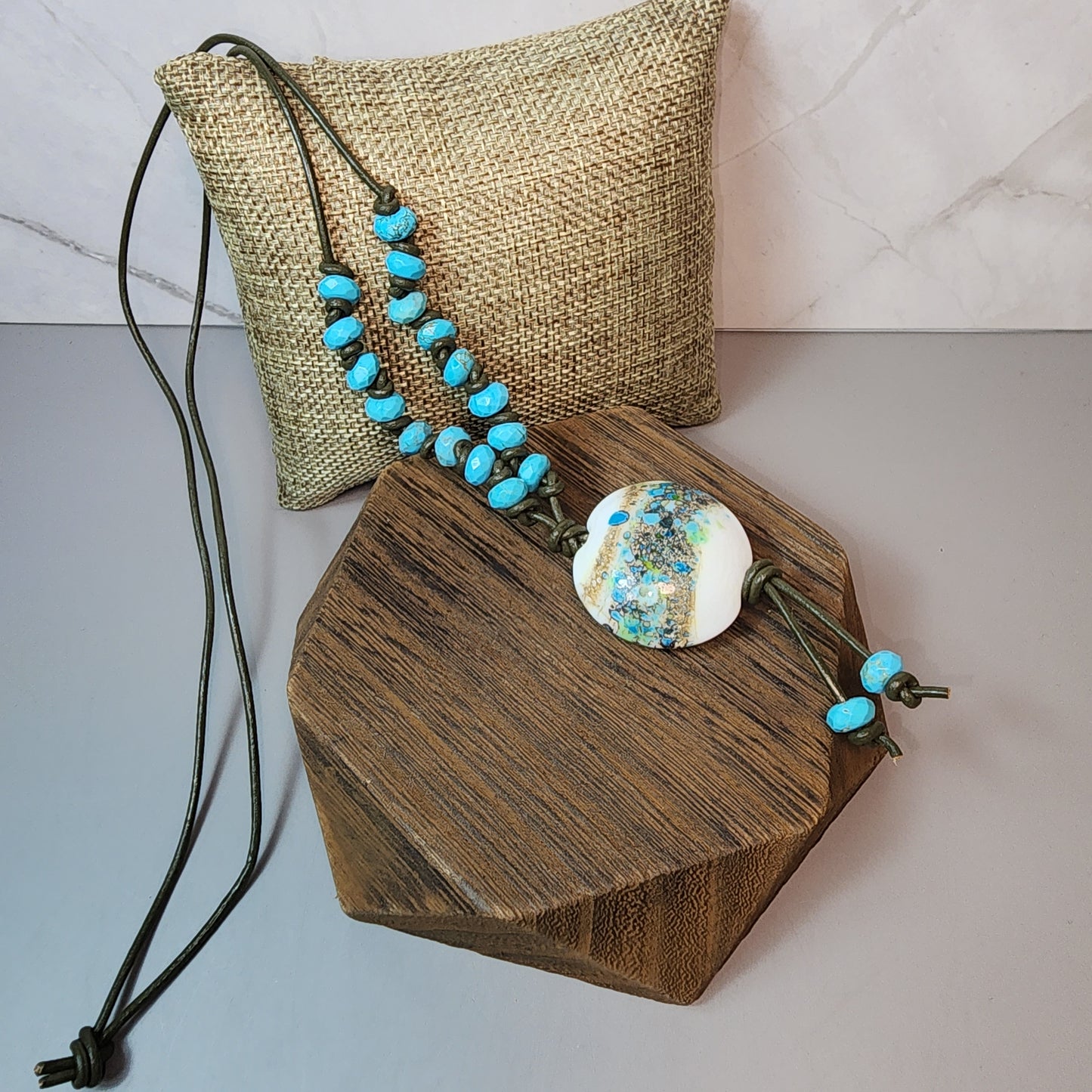 Turquoise Path Lampwork Pendant And Turquoise Magnesite Necklace