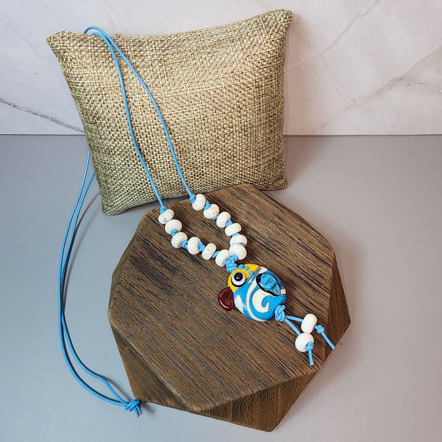 Turquoise Lampwork Bird Pendant and Magnesite Necklace