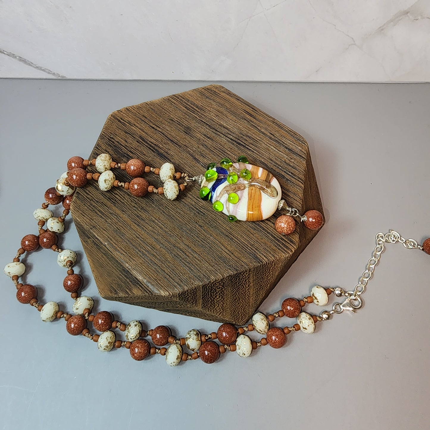 Goldstone Tree Lampwork Pendant and Czech Glass Necklace
