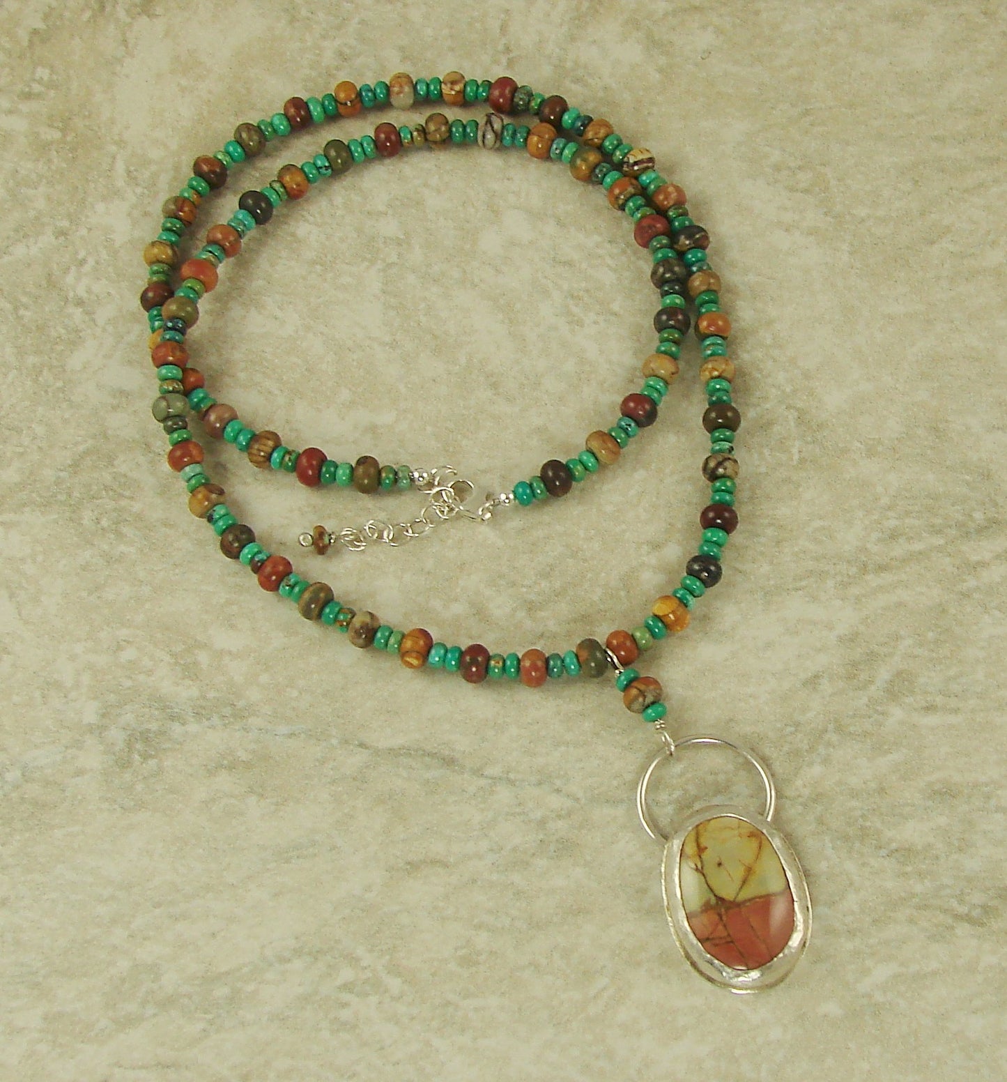 Turquoise And Cherry Creek Jasper Necklace With Cherry Creek Jasper Pendant