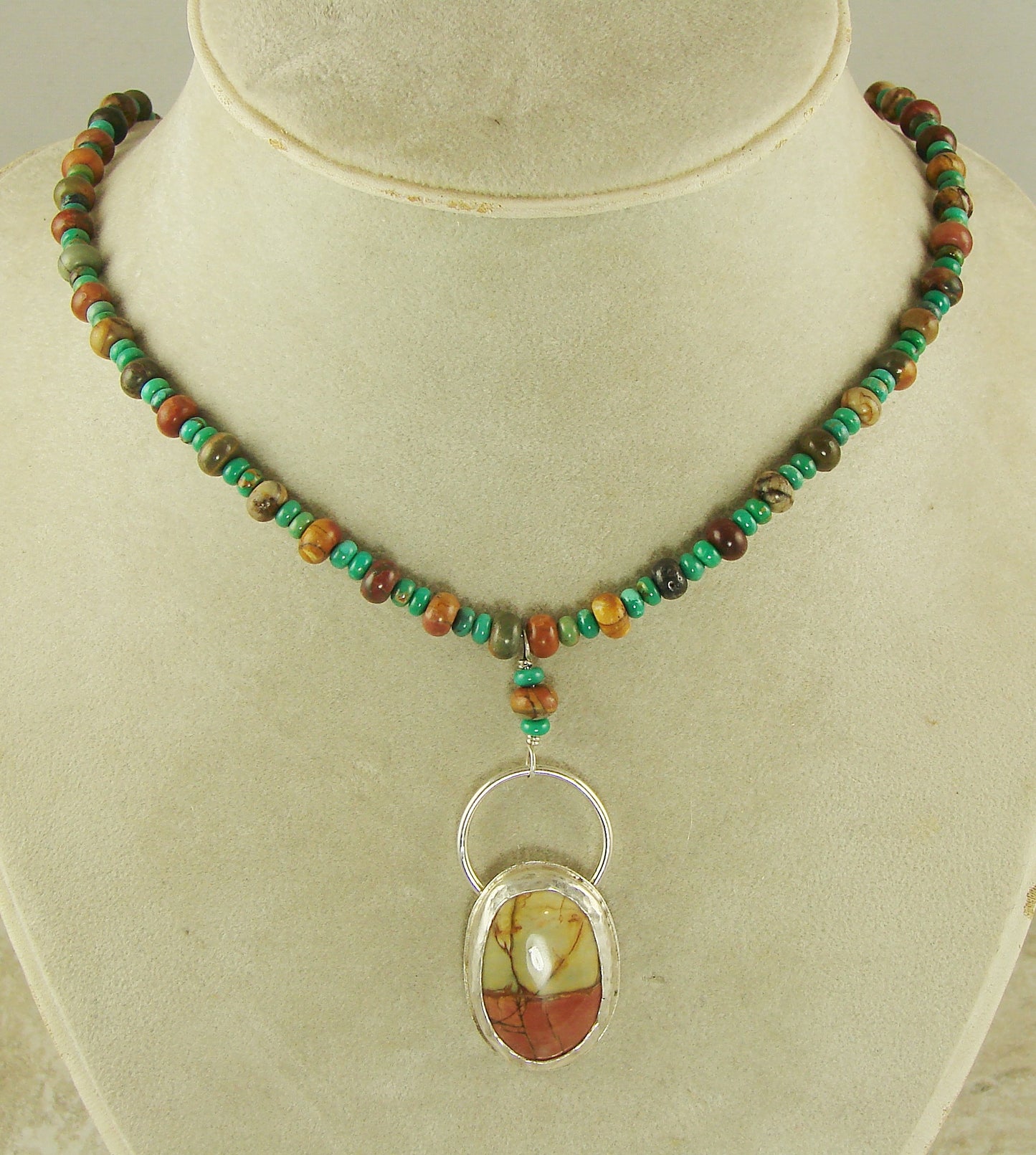 Turquoise And Cherry Creek Jasper Necklace With Cherry Creek Jasper Pendant